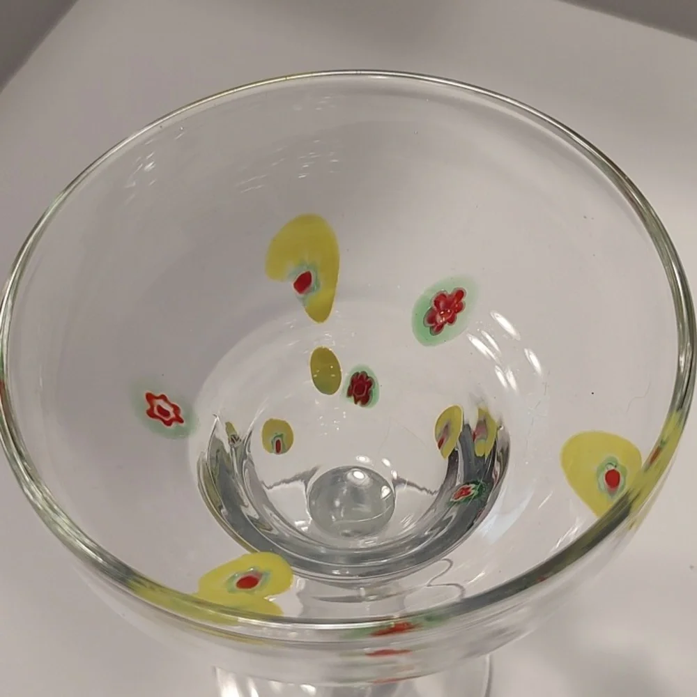 2 Crate & Barrel ZAZZ Millefiori Margarita Cocktail Hand Blown Clear Glass